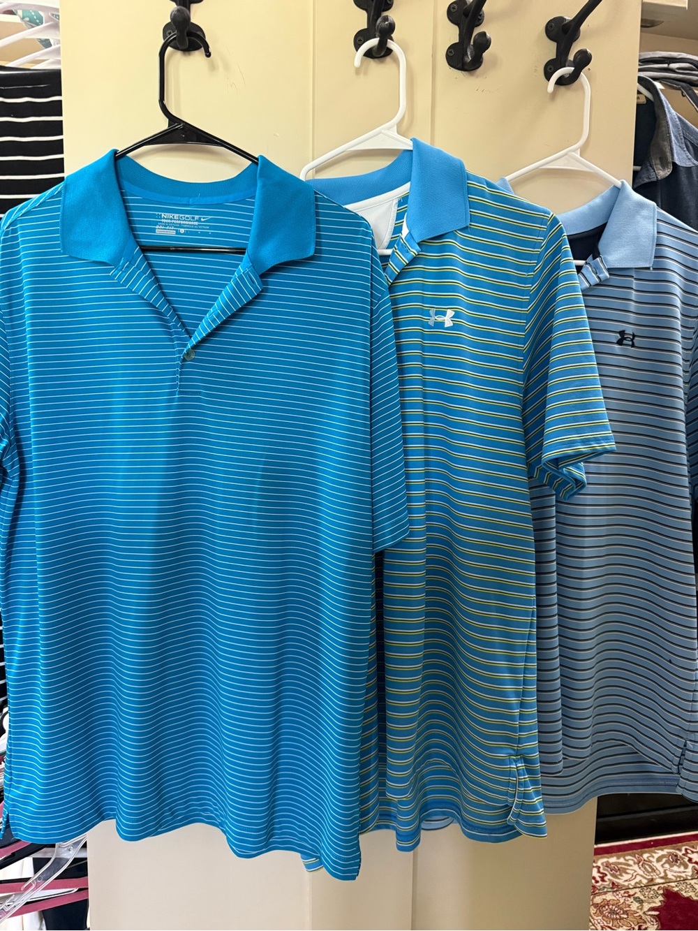 Under Armour Men’s Bright Teal & Aqua Striped Polo Trio